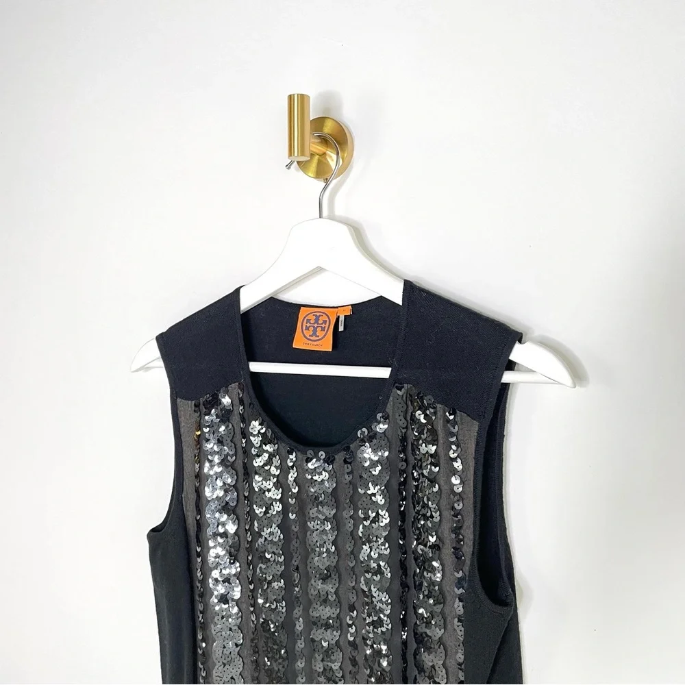 Statement Top | Tory Burch Sequin Embroidered Sleeveless Silk Fine Knit Sweater